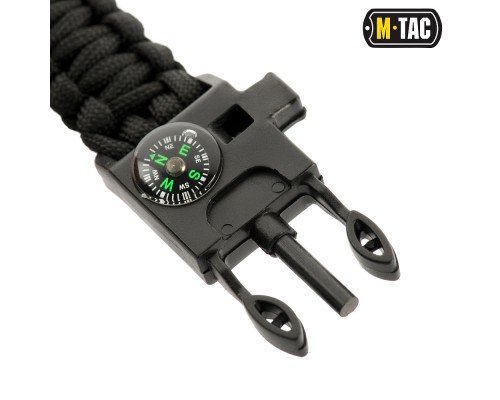 M-TAC БРАСЛЕТ ПАРАКОРД С ИСКРОВЫСЕКАТЕЛЕМ, КОМПАСОМ И СВИСТКОМ BLACK