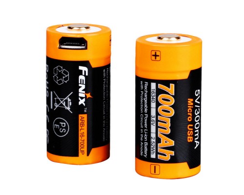 Аккумулятор 16340 Fenix 700 UP mAh Li-ion micro usb зарядка
