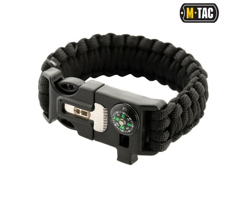 M-TAC БРАСЛЕТ ПАРАКОРД С ИСКРОВЫСЕКАТЕЛЕМ, КОМПАСОМ И СВИСТКОМ BLACK