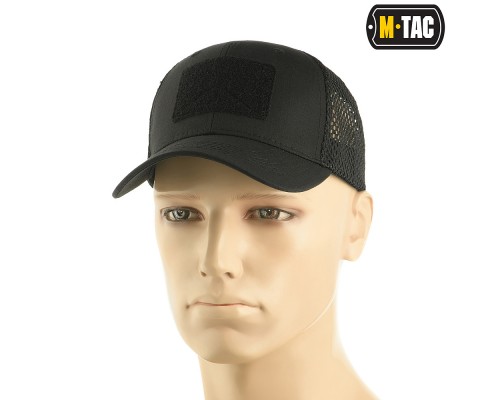 M-TAC БЕЙСБОЛКА С ЛИПУЧКОЙ И СЕТКОЙ FLEX РИП-СТОП BLACK
